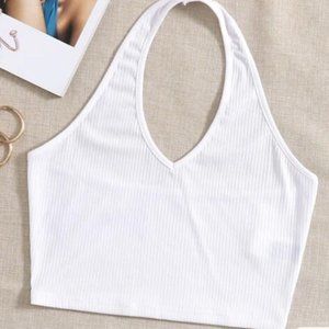 White swoop halter top